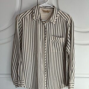 Studio Blue Stripe Button-Down Shirt on Cream